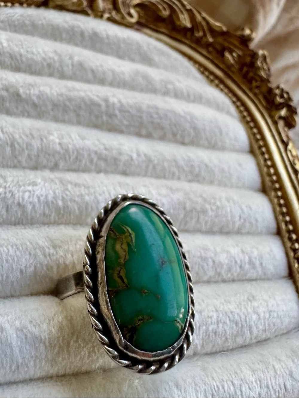 Vintage Southwestern Sterling Silver Oval Turquoise Ring Size 5.5